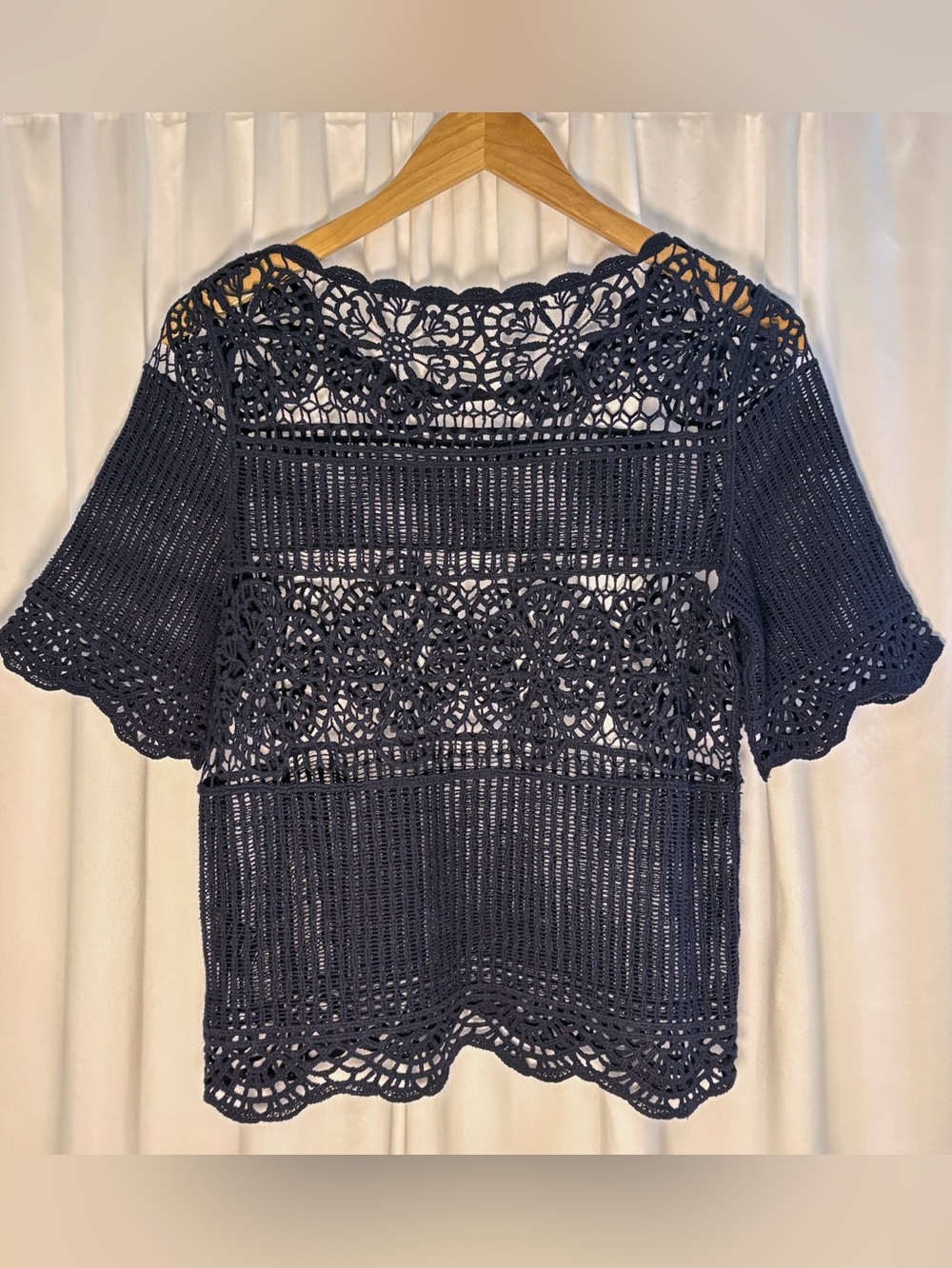 Anthropologie James Coviello Janice Crochet Lace Top Navy Blue Small S - Picture 6 of 9